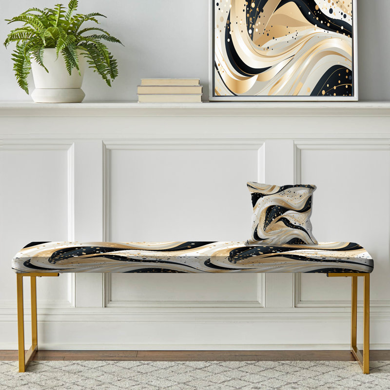 Gold And White Champagne Marble Waves - Marble Upholstered Gold Bench