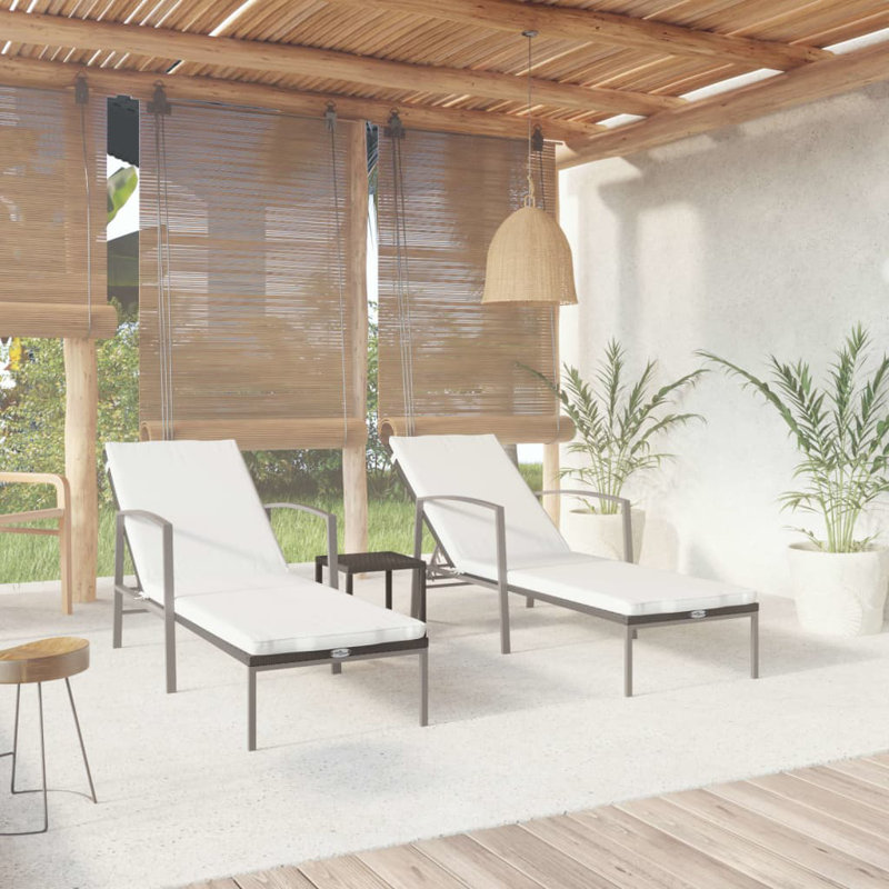 Alja Sun Loungers 2 pcs with Table Poly Rattan, Black