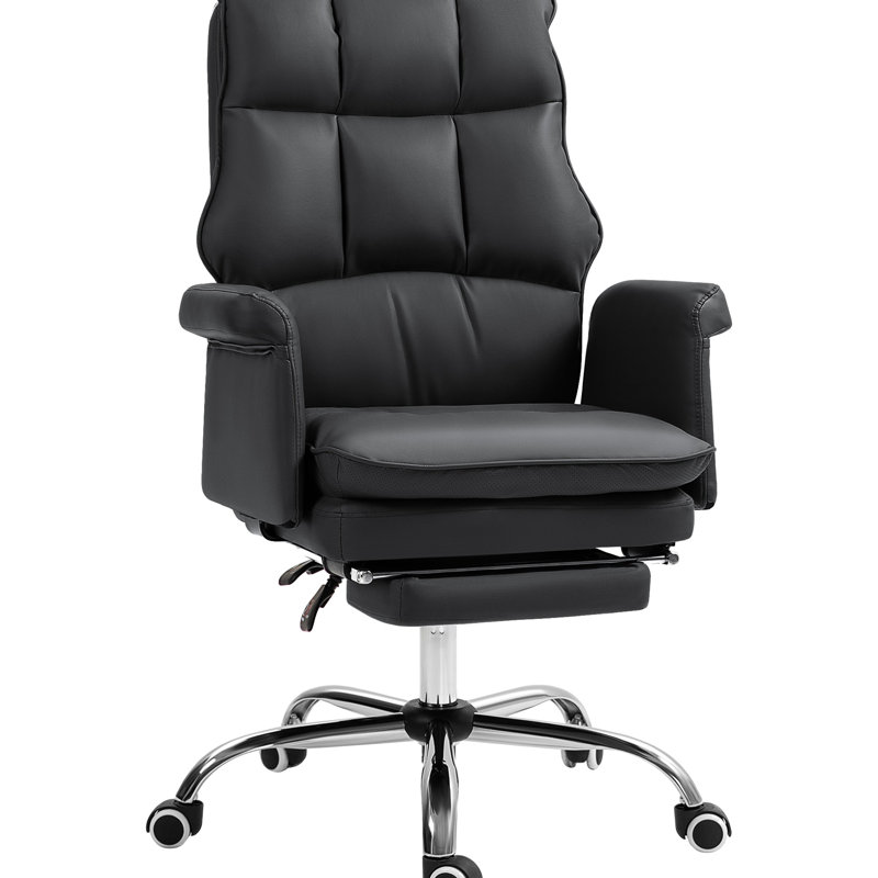 Chaise de bureau en cuir synthétique noir avec fonction inclinable et pivotante. Siège réglable à hauteur réglable de 19,7 po à 22,8 po, inclinaison du dossier à 155 po, repose-pieds, rembourrage confortable et capacité de charge de 264 lb