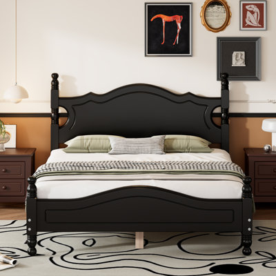 Base de lit plateforme en bois, lit plateforme de style rétro avec support en lattes de bois