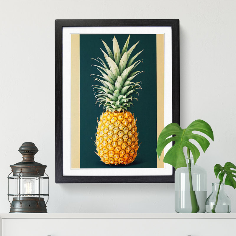 Lone Pineapple - Single Picture Frame Print, 64cm H x 46cm W x 2cm D, Oak