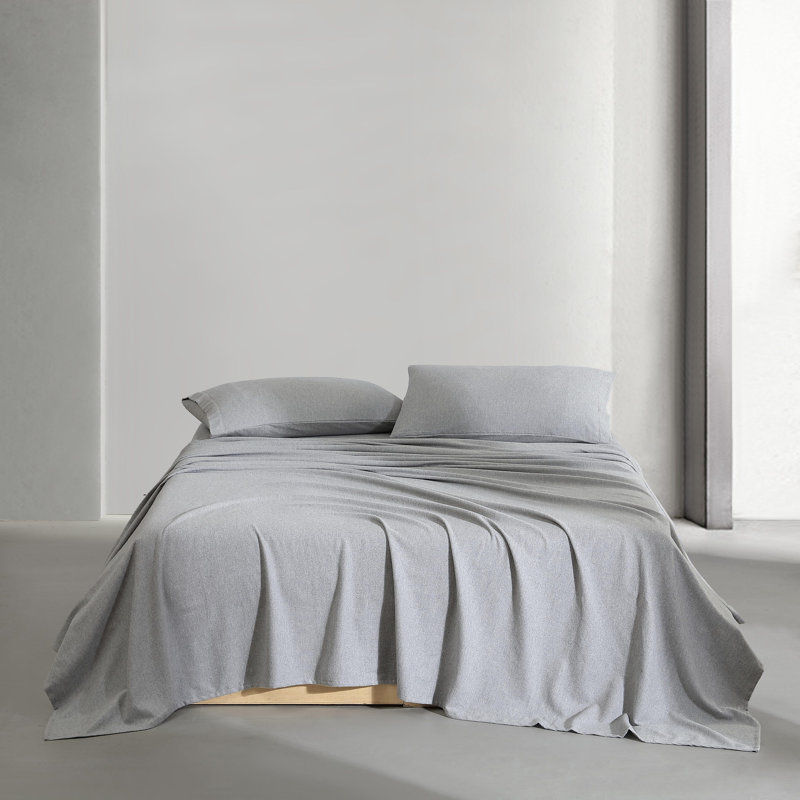 Calvin Klein Melange Cotton Flannel Solid Sheet Set, Silver Gray, King