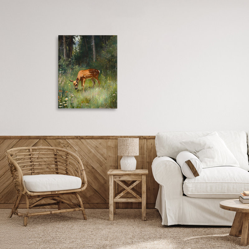 «Grazing Deer at Forest Glen», toile par Franklyn Gregory, H 20 po x l 16 po