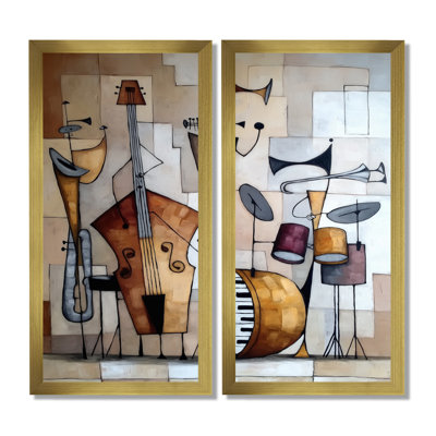 «Abstract Jazz Band In New York City», reproduction d'art sur toile, art mural rétro brun, 2 pièces