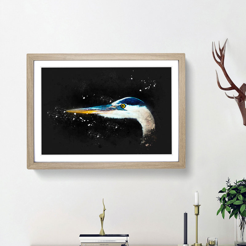 Heron Portrait - Picture Frame Graphic Art Print, 62cm H x 87cm W x 2cm D, Oak Framed
