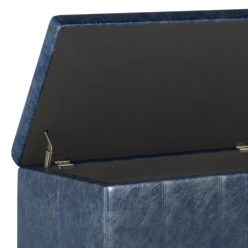 Denim Blue Tufted Faux Leather Storage Footstool