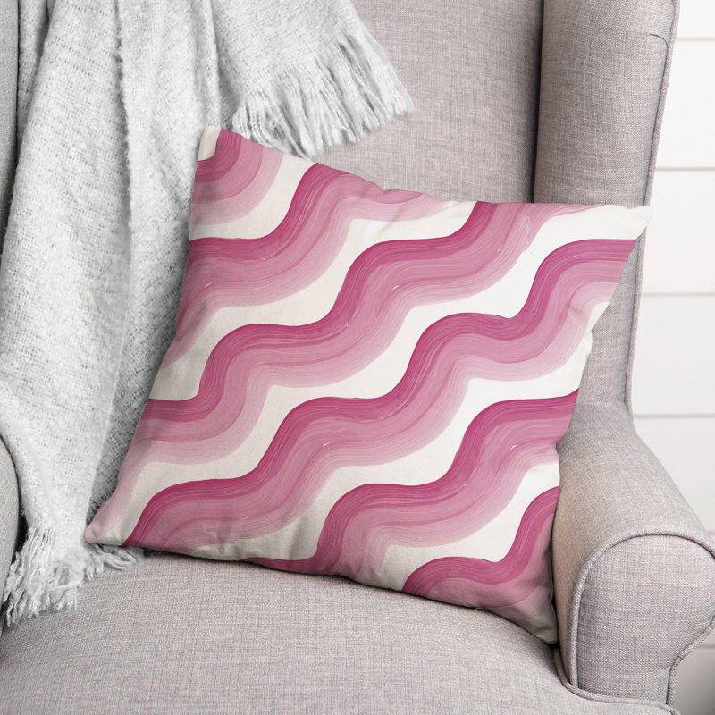 Coussin extérieur bleu et rose Waves, Rose, H 18 po x l 18 po