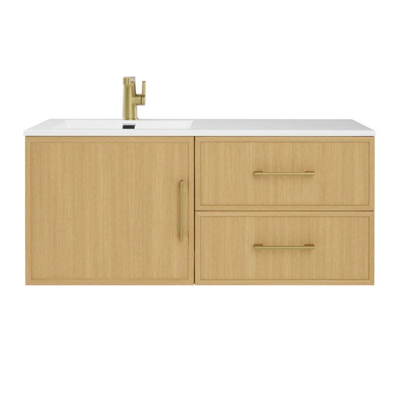 Meuble-lavabo mural simple 42 po avec plateau en marbre de culture et lavabo intégré Razza, Lago, Doré