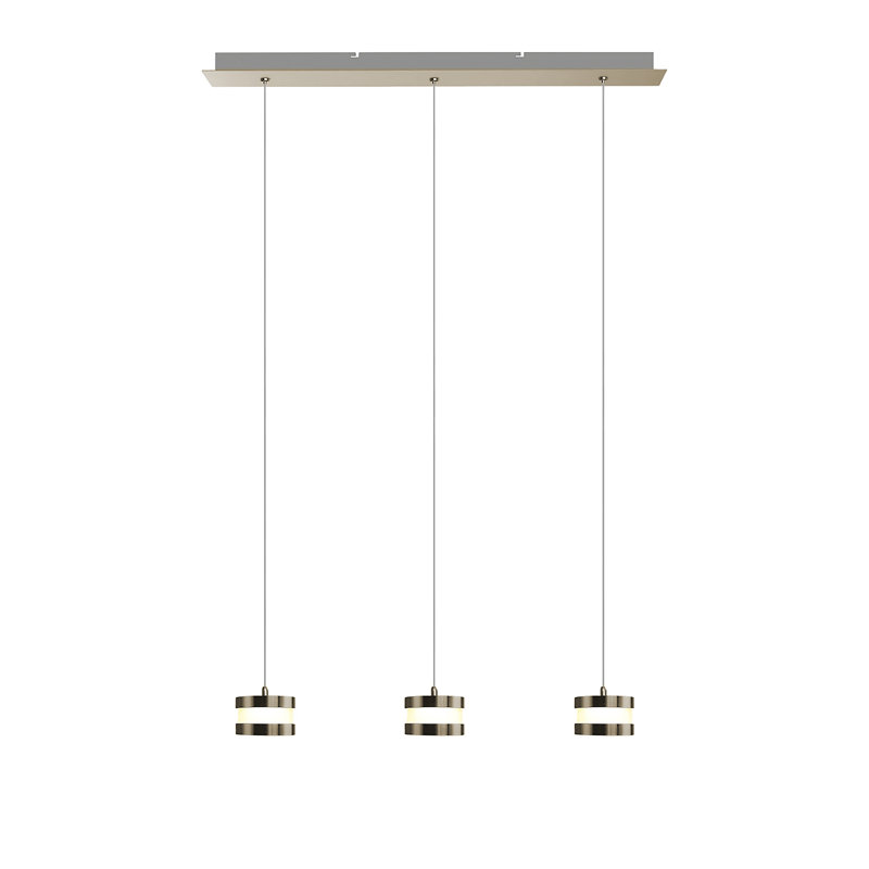 Luminaire suspendu cylindrique à 3 lumières DEL Karter, H 2 po x l 20 po x p 5 po, Laiton brossé