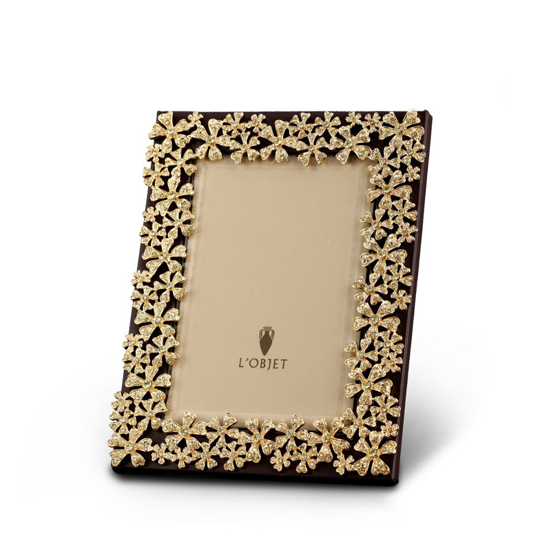 L'objet Garland Frame, 24K Gold Plated/Crystal, Gold/Black, 4" W x 6" H