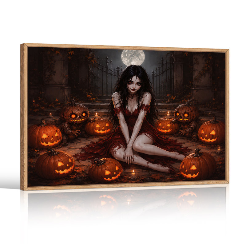 «Gothic Woman with Glowing Jack O Lanterns And Halloween», art mural sur toile, H 24 po x l 36 po