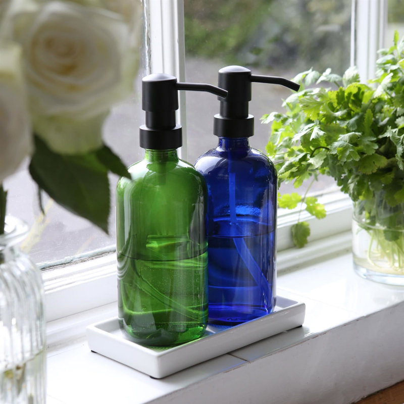 2x Glass Soap Dispensers - 500ml, Green