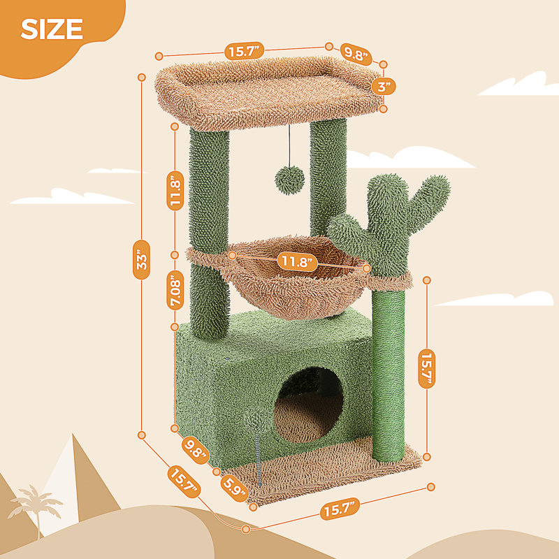 Tour pour chat 4-en-1 à plusieurs niveaux, arbre à chat rose 33 po pour les grands chats, poteau à griffer pour chat avec hamac profond et perchoir supérieur confortable