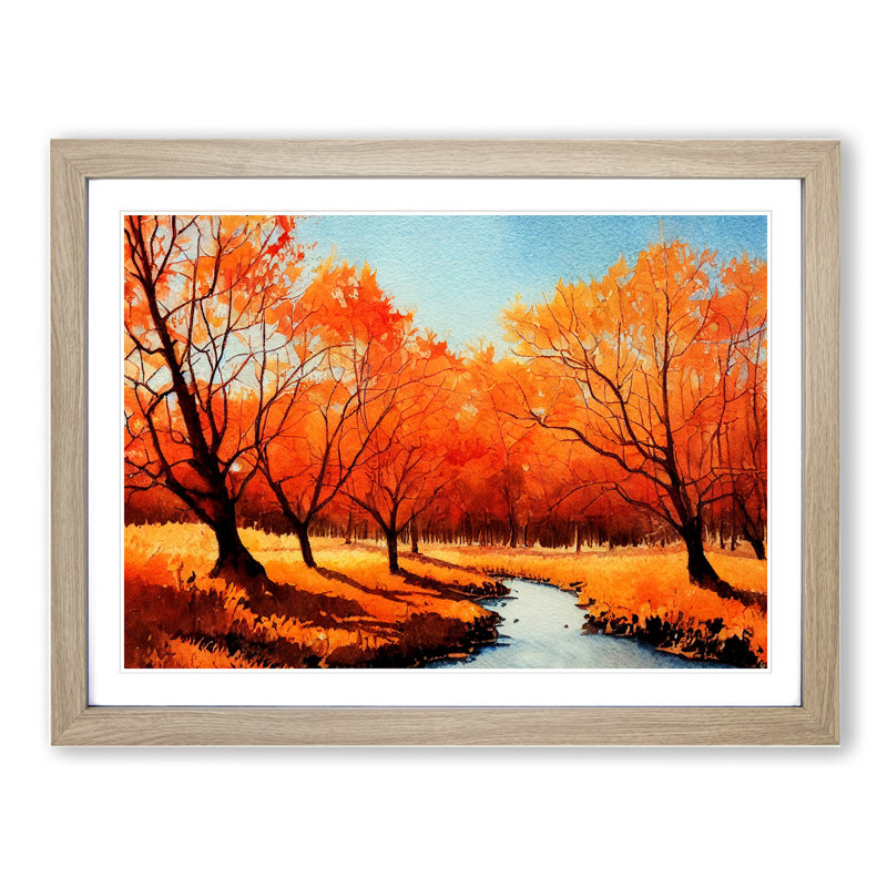 Spirited Autumn Forest - Single Picture Frame Painting, 46cm H x 64cm W x 2cm D, Oak