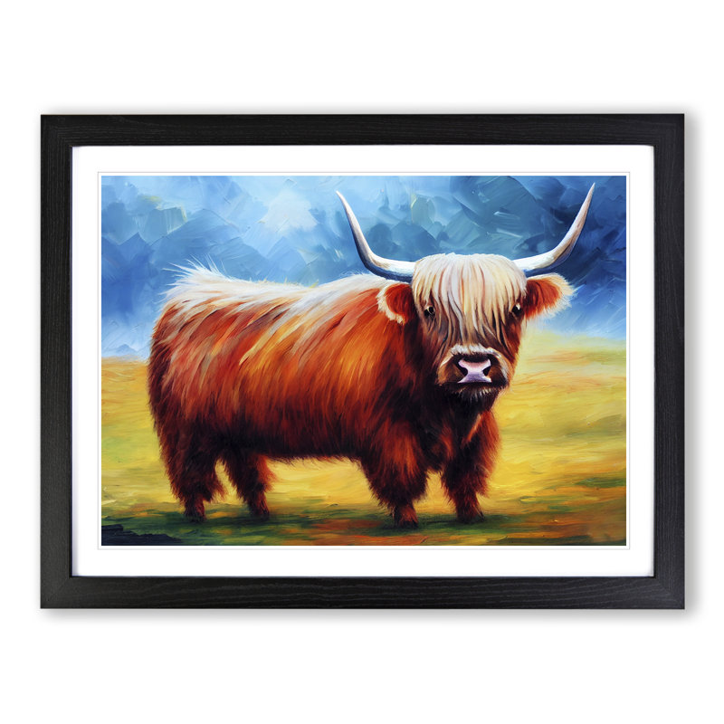Highland Cow Vol.7 Abstract - Single Picture Frame Painting, 46cm H x 64cm W x 2cm D, Black