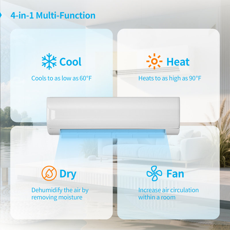 12000 BTU Ductless Inverter Mini Split Heat Pump Air Conditioner Cooling Heating for 750 Sq Ft Room, Work with WIFI, Energy Saving,Installation Kit included