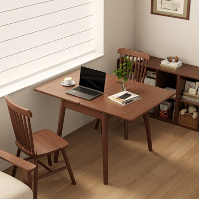 Solid Wood Expandable Dining Table 23.6 Inch to 47.2 Inch Folding Kitchen Table for 2 to 6 People with Hidden Storage for Kitchen Dining Room Living Room