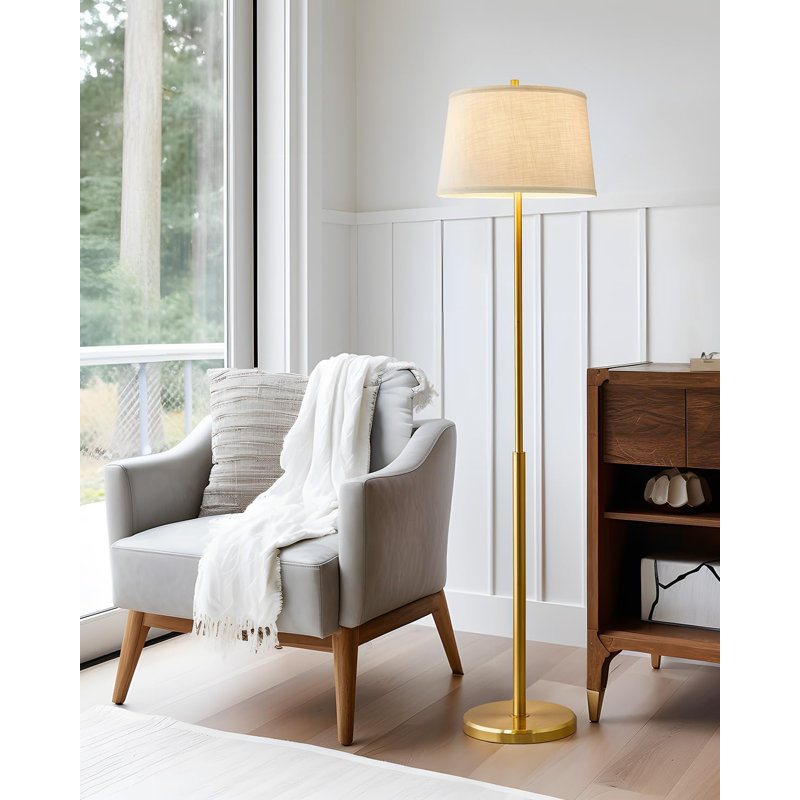 61.75" Gold Modern Floor Lamp with Linen Shade