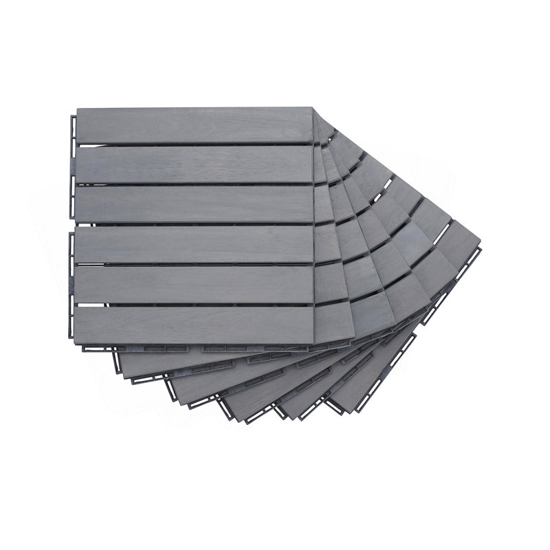 30 tuiles de terrasse imbriquées à motif rayé, plancher en bois franc d'acacia carré 12 po x 12 po pour patio, banc, bord de piscine, ...