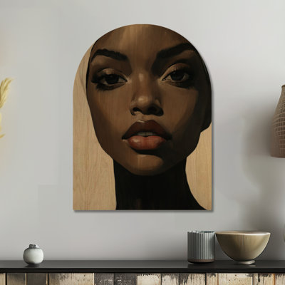 Portrait d'une femme afro-américaine au voile d'ivoire - Décoration murale en bois arqué