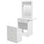Petit meuble-lavabo avec miroir et lumière, coiffeuse avec station de charge et panneau rabattable pour petits espaces, ensemble de coiffeuse compacte avec tabouret caché pour la chambre à coucher, blanc
