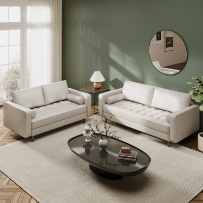 Bridgeview 2 Piece Leather Square Arm Sofa Set