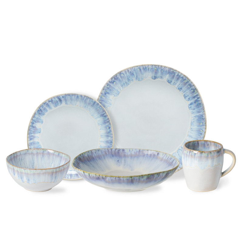 Brisa Handmade Stoneware Dinnerware - Set of 5, Ria Blue