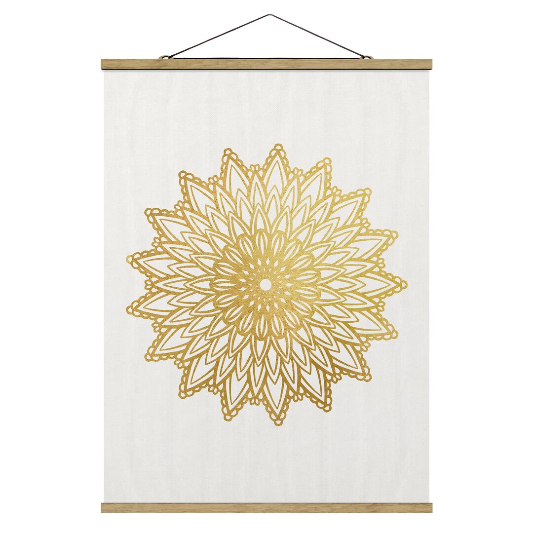 Stoffbild Mandala Sun Illustration Weißes Gold