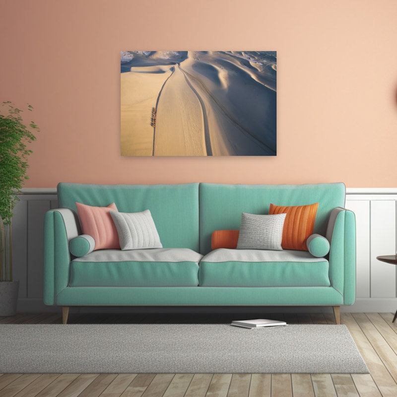 " Camel Caravan Desert Dunes Abstract Contemporary Landscape Nature Wall Art Print " Print, H 32 po x l 48 po