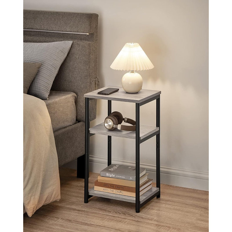 Greige and Black Metal Frame Rectangular End Table with Storage