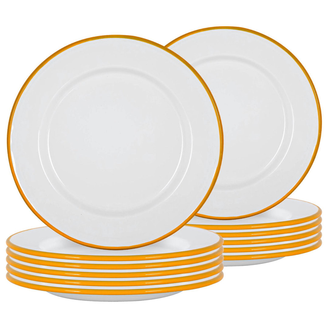 Argon Tableware - White Enamel Dinner Plates - 25.5cm - Set of 12