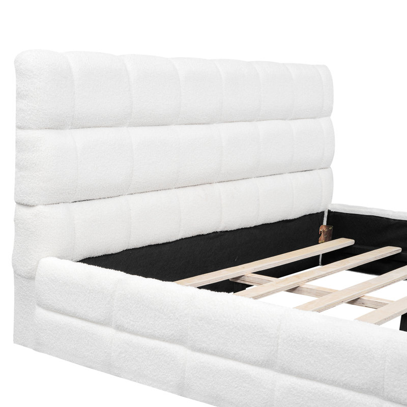 Queen Size Upholstered Platform Bed, White