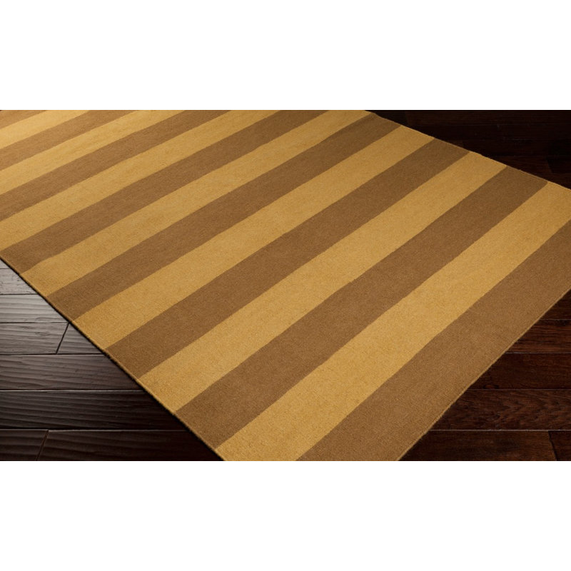 Tapis jaune / brun en laine tissé à la main Atkins, Rectangle 3 pi 6 po x 5 pi 6 po