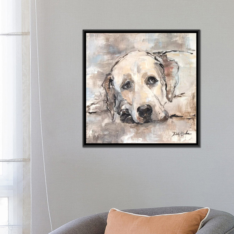 « lazy daze », reproduction sur toile, H 18 po x l 18 po x P 1,5 po, Toile avec cadre noir, Pas de tapis