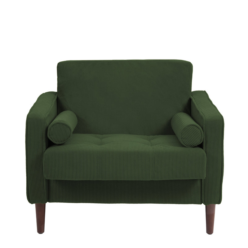 Green Corduroy Upholstered Accent Chair with Wood Legs