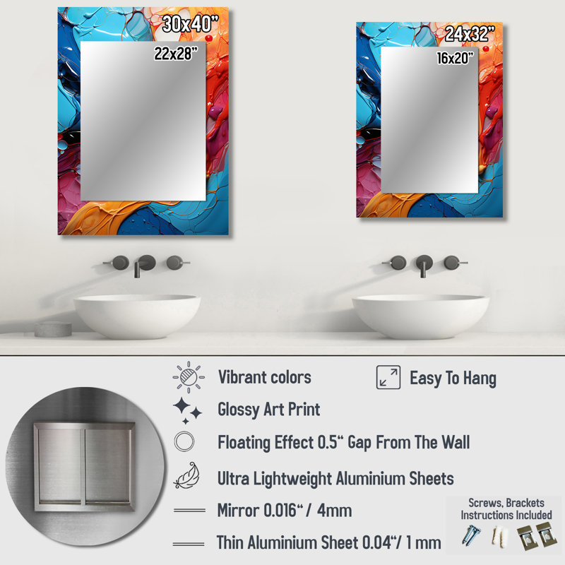 Collage symphonique abstrait bleu sarcelle - fractale symétrique - miroir décoratif fractal, 32 po x 24 po