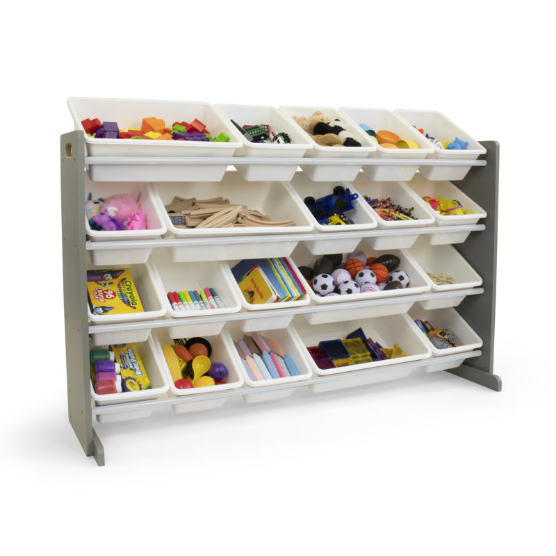 Eveleth Toy Organizer with Bins, Gray/White