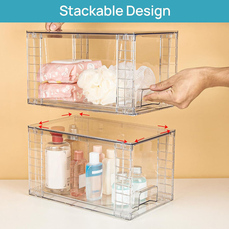 2 Pack Large Stackable Storage Drawers,Clear Acrylic Drawer Organizers With Handles, Easily Assemble For Bathroom,Kitchen Undersink,Cabinet,Closet,Makeup,Pantry Organization And Storage