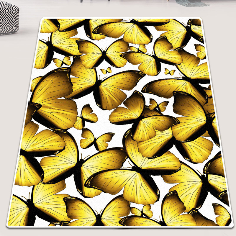 Durable Hall Carpet, 3.3 x 4.9 Feet | 100% Polyester, 0.4 in Pile Height, Antibacterial & Non-Slip | Machine Washable, Felt Dot Underside | Stylish Black, Yellow & White Design for Modern Home Décor