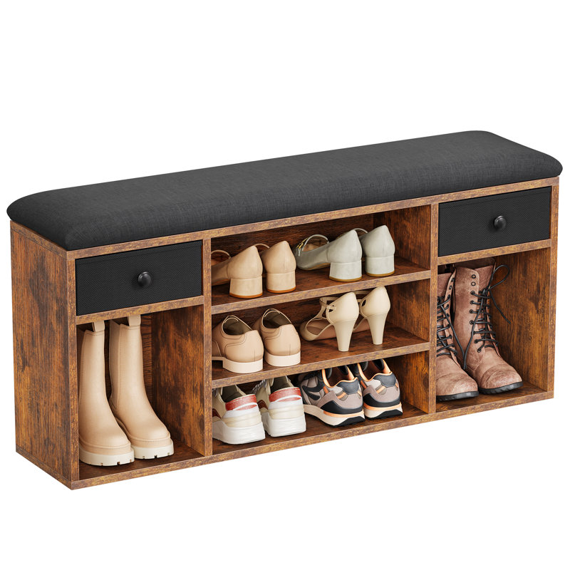 8 Pair Shoe Storage Bench, Brown/Black