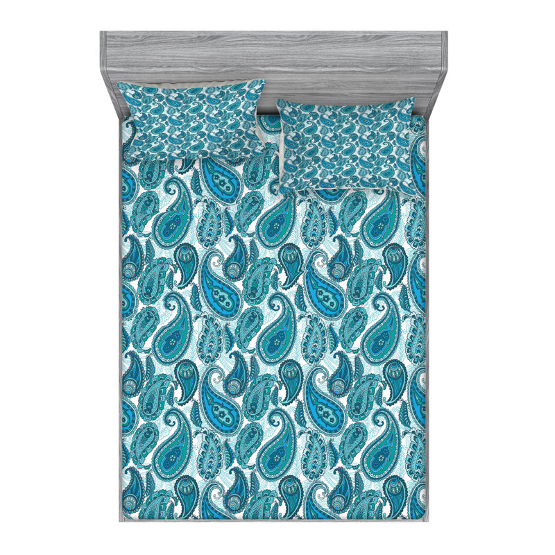 Microfiber Paisley Sheet Set, Queen Sheet Set + Fitted Sheet + 2 Pillowcases