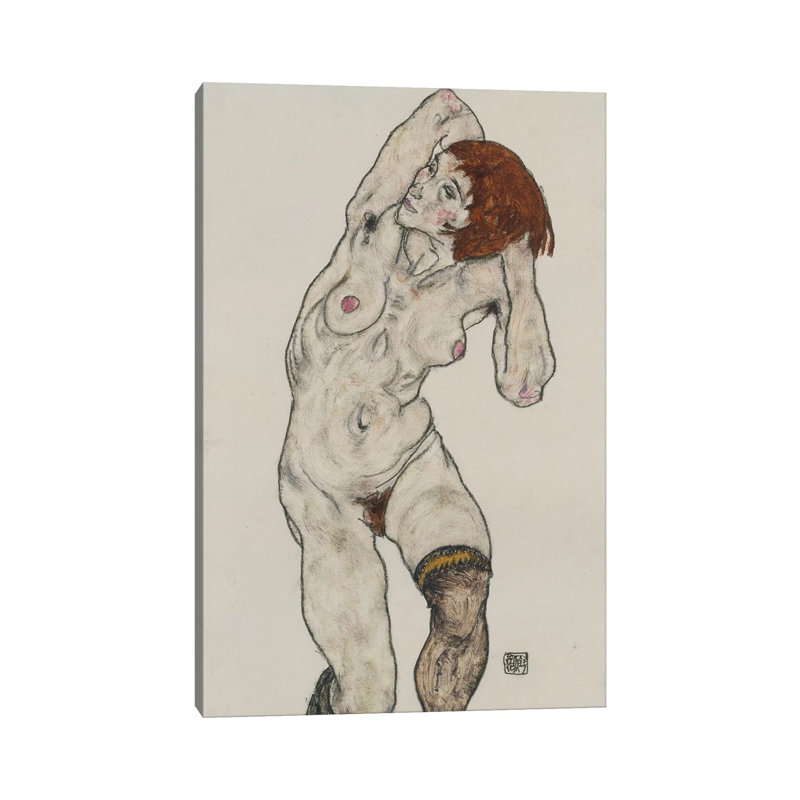 Standing Nude In Black Stockings, 1917 by Egon Schiele - Wrapped Canvas Print, 30.48 cm H x 45.72 cm W