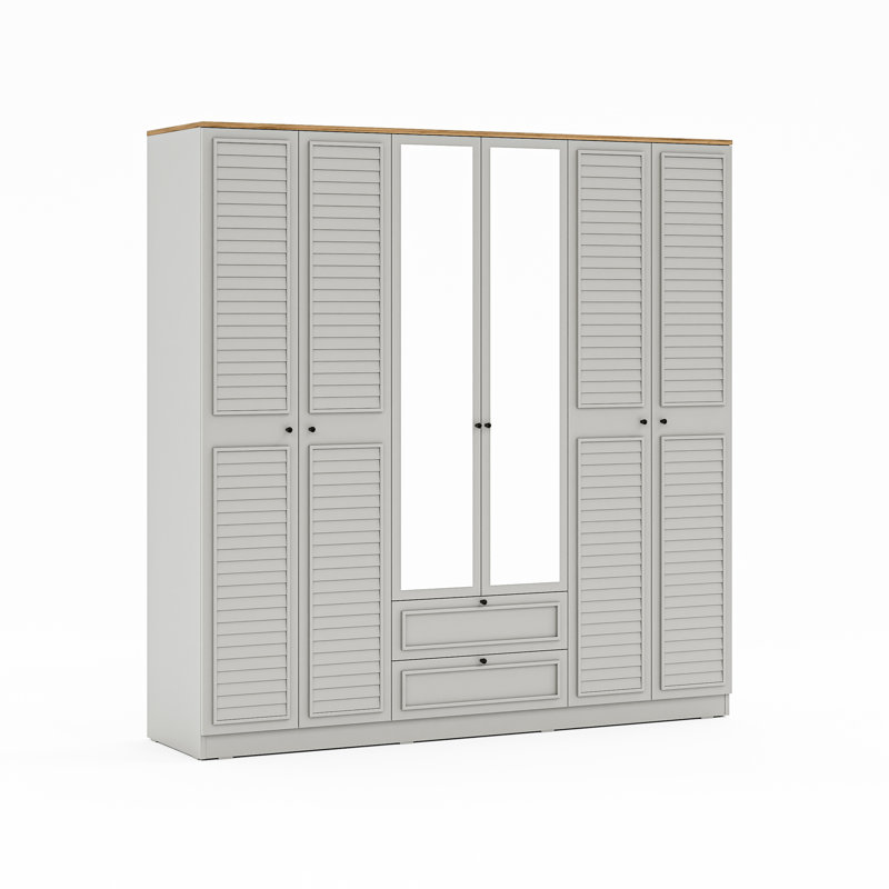 Armoire penderie 6 tiroirs 2 tiroirs avec miroir, gris