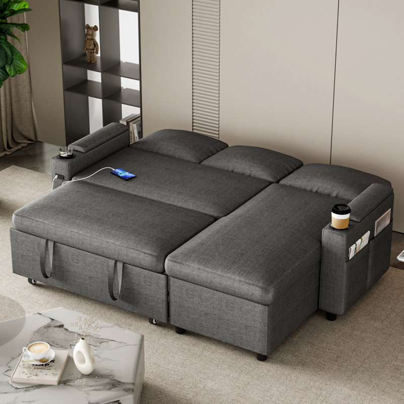 3 Seater Sofa & Chaise, Grey Fabric