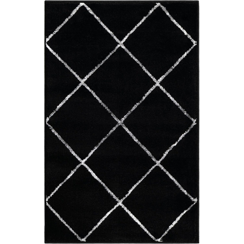 Tapis contemporain noir et argent Etowah, Rectangle 2 pi x 3 pi 1 po