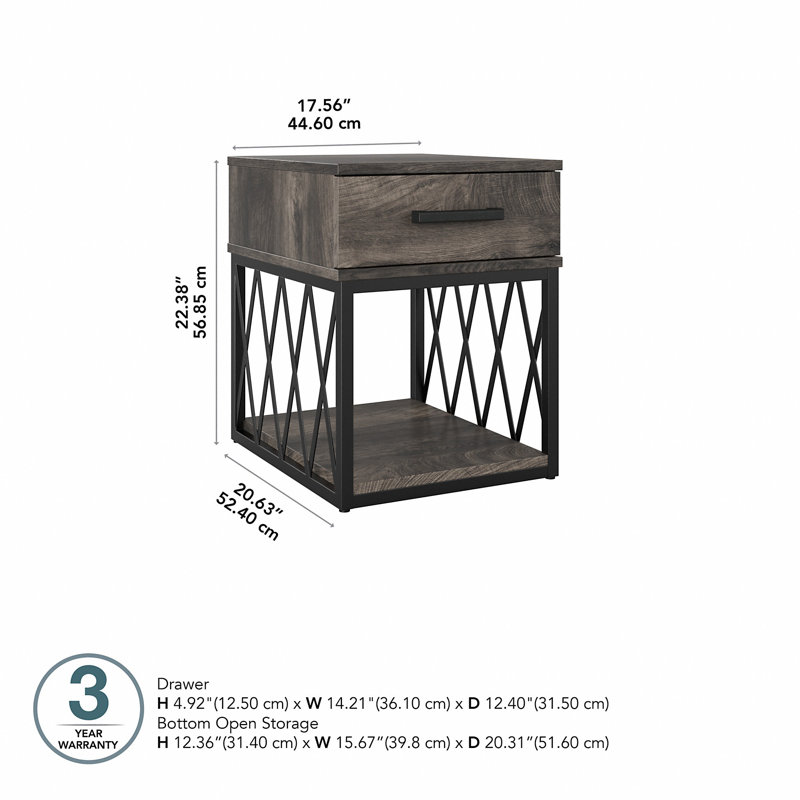 23'' Tall End Table with Storage, Dark Grey Hickory