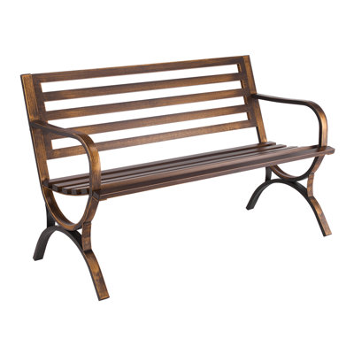 Outdoor Bench Patio Bench 50 Inch Metal Frame Slatted Backrest For Porch