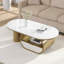 Table basse ovale de luxe avec plateau en faux marbre et tiroir de rangement, structure en métal robuste pour un décor de salon élégant