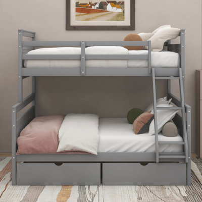 Twin Over Full Bunk Bed With Ladder, Two Storage Drawers, Safety Guardrail -  Harriet Bee, 03A9FD36AAEF42019CCAF5E46A46E077