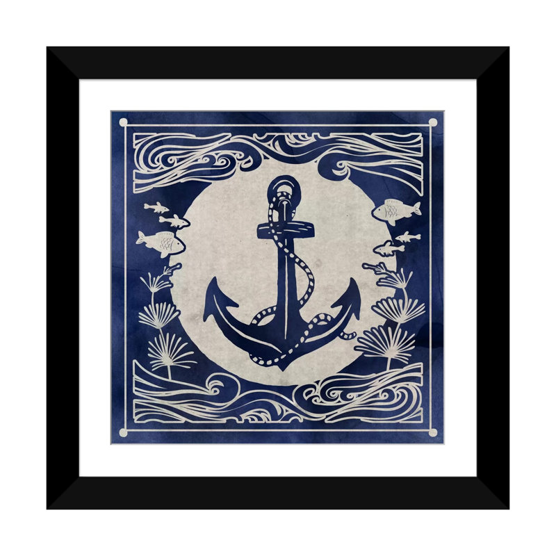 «Ink Anchor», impression sur toile, H 16 po x l 16 po x P 1 po, Papier beaux-arts encadré noir, Blanc
